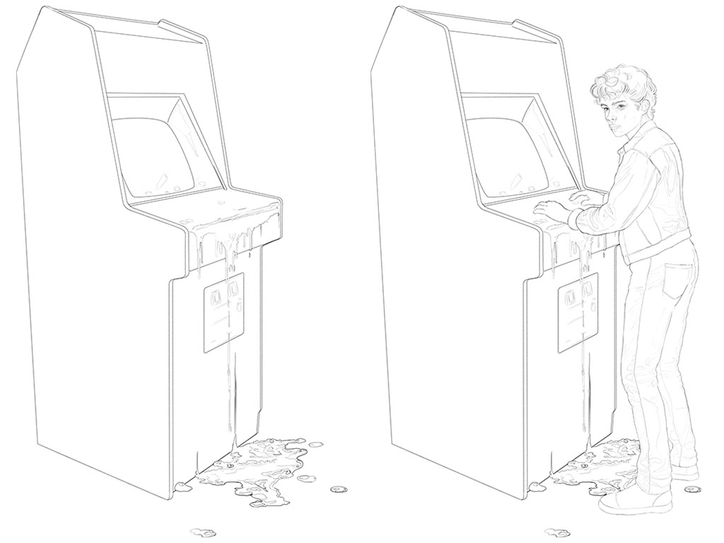 Dibujo a línea de la máquina y el jugador.